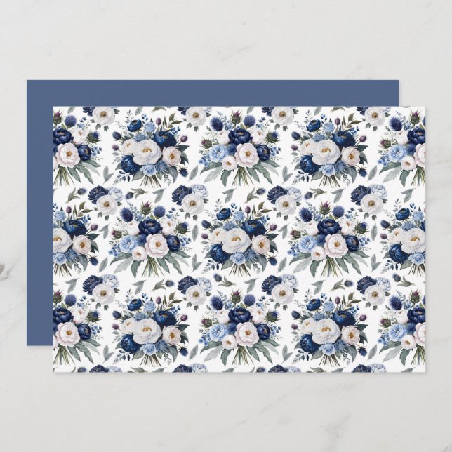 Blue Floral Botanical Note Card Anteckningskort (Fram/baksida)
