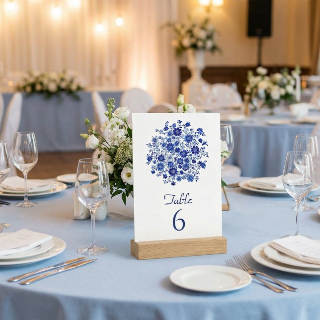 Blue Floral Bouquet Wedding Table Number Inbjudningar (Blue Floral Bouquet Wedding Table Number)