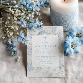 Blue Floral  Boy  Baptism Inbjudningar