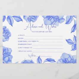 blue Floral Bridal Shower Advice and Wishes Brevpapper