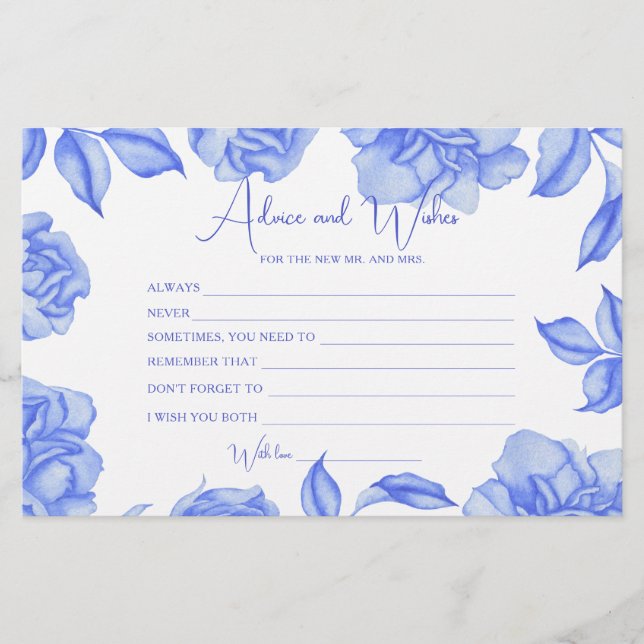 blue Floral Bridal Shower Advice and Wishes Brevpapper (Framsida)