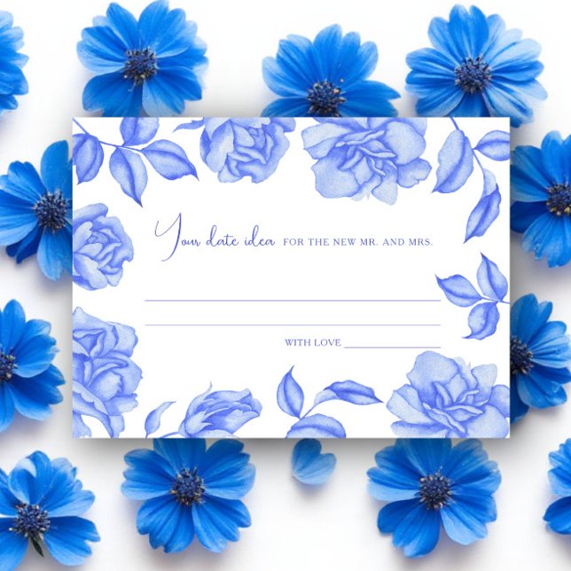 Blue floral Bridal shower Date night ideas Tilläggskort (Skapare uppladdad)
