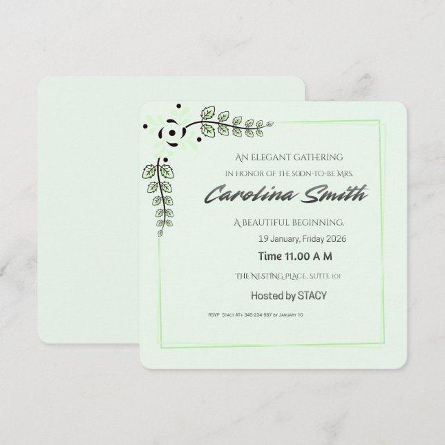 Blue Floral Bridal Shower Invitation | Editable Sp Inbjudningar (Fram/baksida)