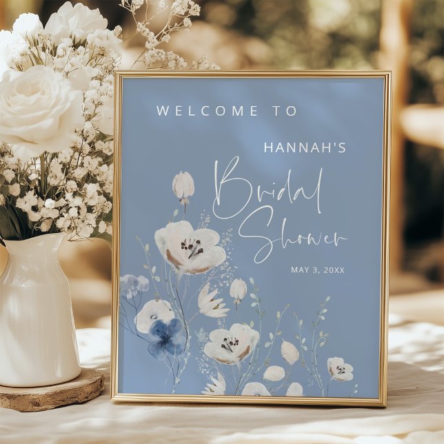 Blue Floral Bridal Shower Welcome Sign Poster (Skapare uppladdad)