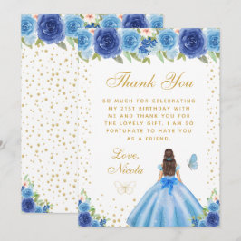 Blue Floral Brunette Hair Princess Birthday Party Tack Kort