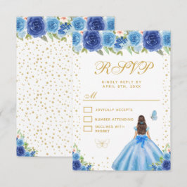 Blue Floral Brunette Hair Princess Sweet Sixteen OSA Kort