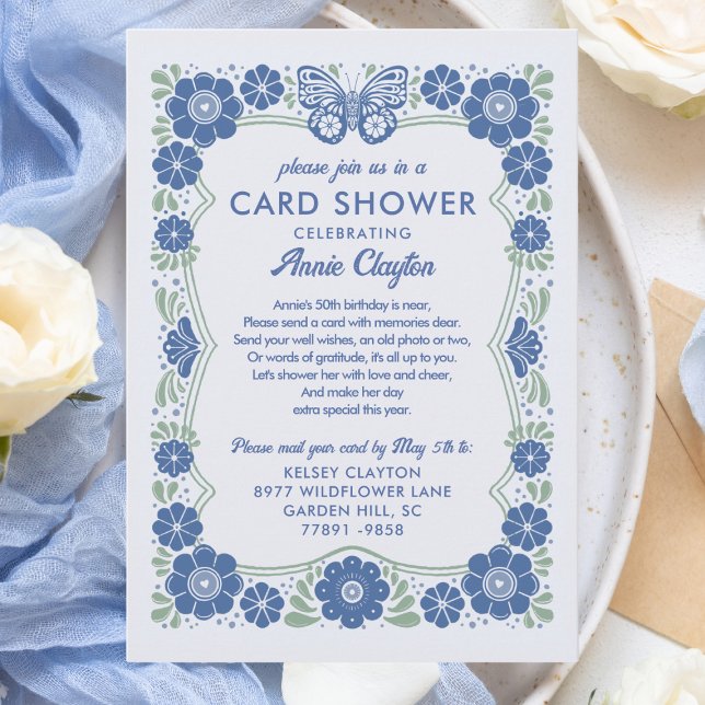 Blue Floral Card Shower by Mail 50th Birthday Inbjudningar (Skapare uppladdad)