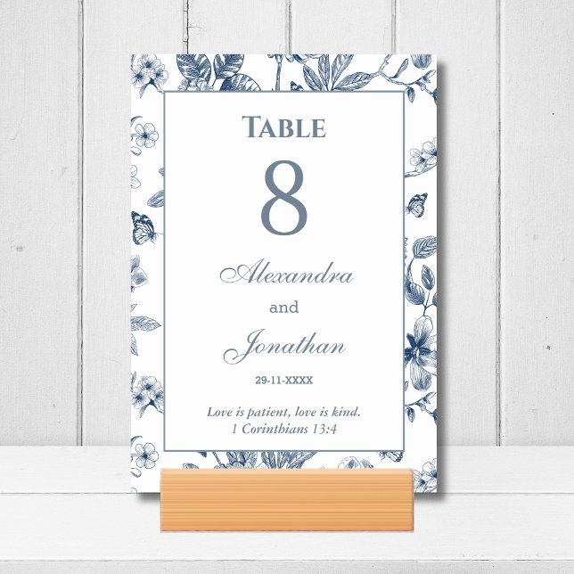 Blue Floral Chinoiserie Christian Wedding    Bordsnummer (Skapare uppladdad)