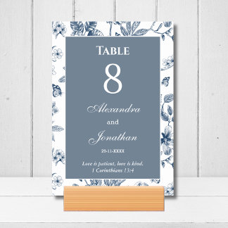 Blue Floral Chinoiserie Christian Wedding    Bordsnummer