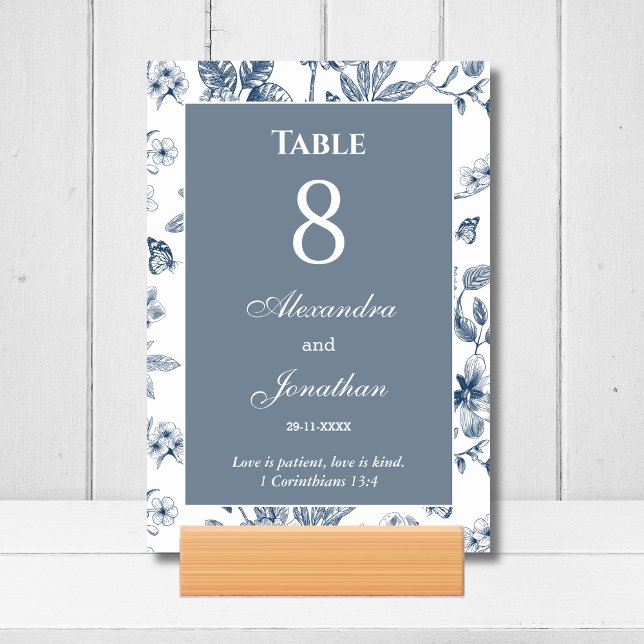 Blue Floral Chinoiserie Christian Wedding    Bordsnummer (Skapare uppladdad)