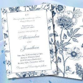Blue Floral Chinoiserie Christian Wedding  Inbjudningar