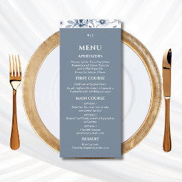 Blue Floral Chinoiserie Christian Wedding Menu Meny