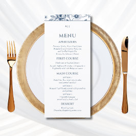 Blue Floral Chinoiserie Christian Wedding Menu Meny