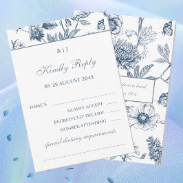 Blue Floral Chinoiserie Christian Wedding RSVP  OSA Kort