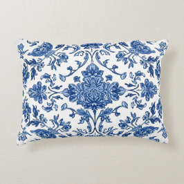 Blue Floral Chinoiserie White Watercolor Prydnadskudde