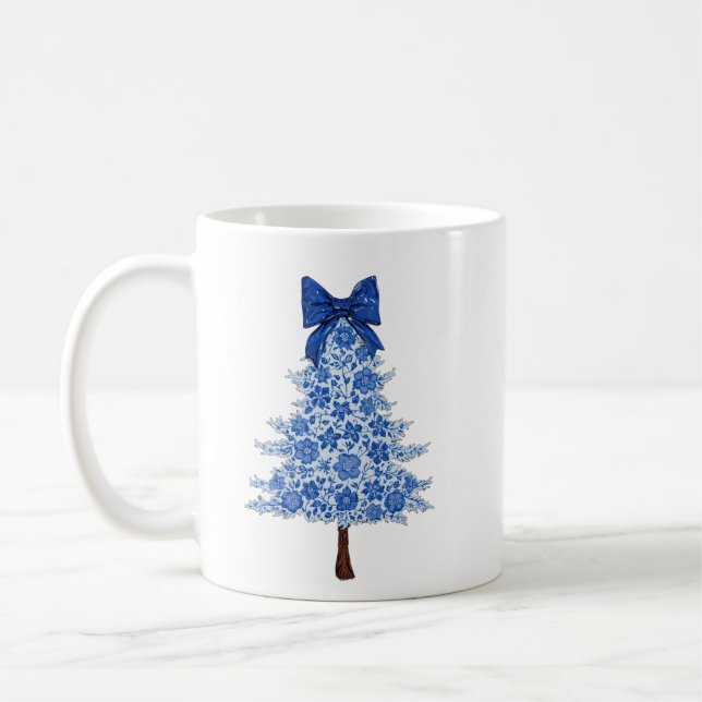 Blue Floral Christmas Tree Kaffemugg (Vänster)