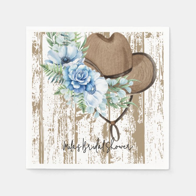 Blue floral cowgirl napkins  pappersservett (Framsidan)