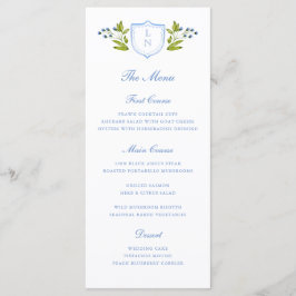 Blue Floral Crest Wedding Meny
