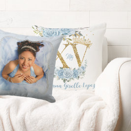 Blue Floral Crown XV QUINCEAÑERA Keepsake Photo Kudde