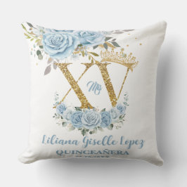 Blue Floral Crown XV QUINCEAÑERA Quince Keepsake Kudde