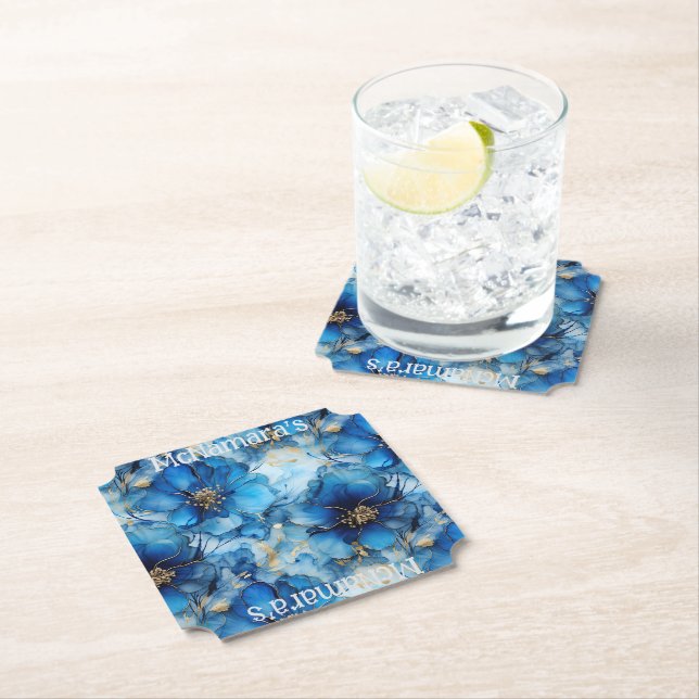 Blue Floral Custom paper coasters Underlägg Papper (Insitu)