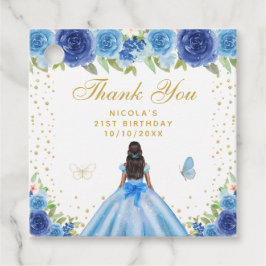Blue Floral Dark Skin Princess Birthday Party Gåvor Etiketter