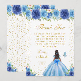 Blue Floral Dark Skin Princess Birthday Party Tack Kort
