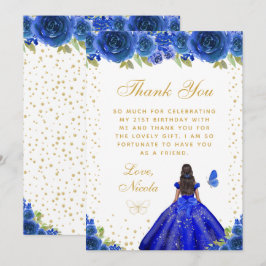 Blue Floral Dark Skin Princess Birthday Party Tack Kort