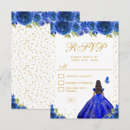 Blue Floral Dark Skin Princess Sweet Sixteen OSA Kort