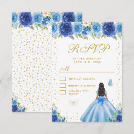 Blue Floral Dark Skin Princess Sweet Sixteen OSA Kort