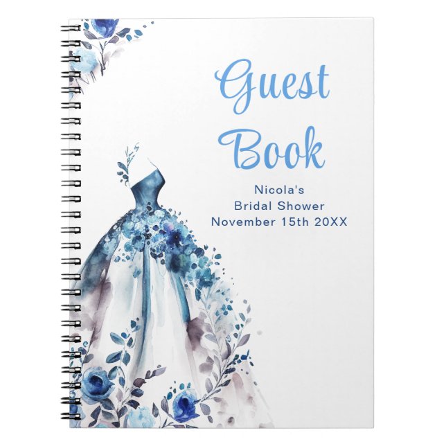 Blue Floral Dress Bridal Shower Guest Book Anteckningsbok (Framsidan)
