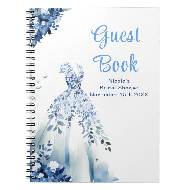 Blue Floral Dress Bridal Shower Guest Book Anteckningsbok (Framsidan)
