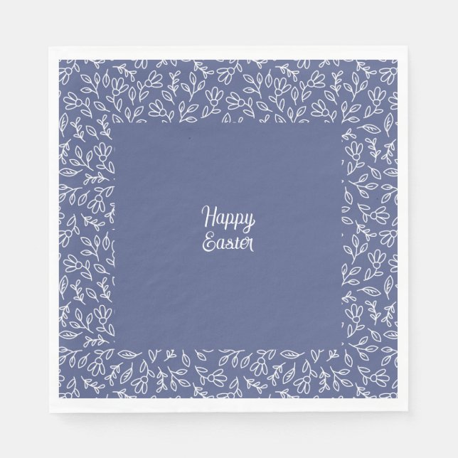 Blue Floral Easter Napkins – Happy Easter  Pappersservett (Framsidan)
