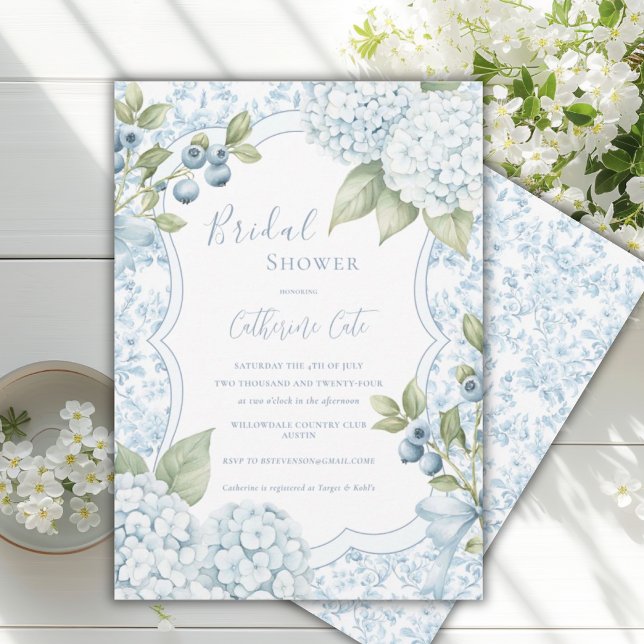 Blue Floral Elegant Blue Hydrangea Bridal Shower  Inbjudningar (Skapare uppladdad)