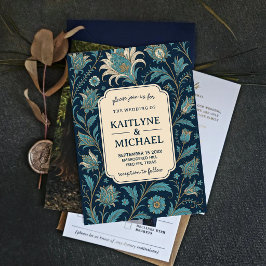 Blue Floral Elegant Botanical Antique Garden Inbjudningar
