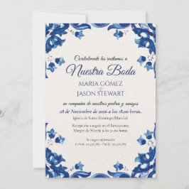 Blue Floral Elegant Fiesta Spanish Wedding Inbjudningar