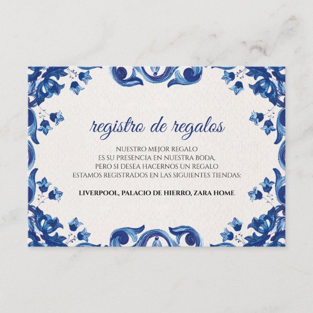 Blue Floral Elegant Fiesta Spanish Wedding Tilläggskort (Framsida)