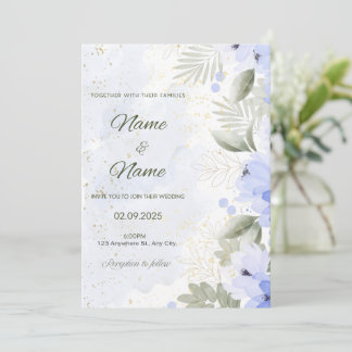 Blue floral elegant wedding invitation  inbjudningar