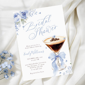 Blue Floral Espresso Martini Bridal Shower Inbjudningar