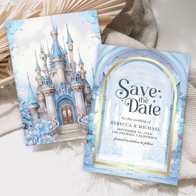 Blue Floral Fairytale Castle Wedding Spara Datumet (Skapare uppladdad)