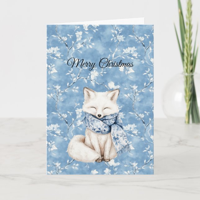 Blue Floral Fox Christmas Kort (Framsida)