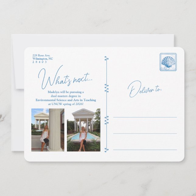 Blue Floral Frame Coastal Graduation Announcement Inbjudningar (Baksida)