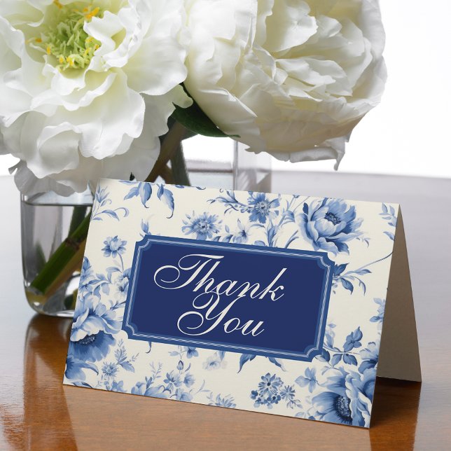 Blue Floral French Toile Chinoiserie Blank Tack Kort (something blue blank thank you cards)