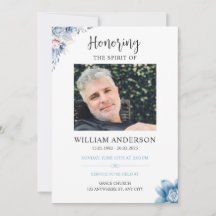 Blue Floral Funeral Invitation Celebration of Life