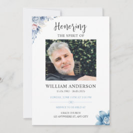 Blue Floral Funeral Invitation Celebration of Life Inbjudningar