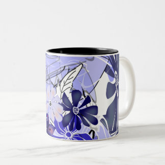 Blue Floral Geometry — Lavender Abstract Mug Två-Tonad Mugg