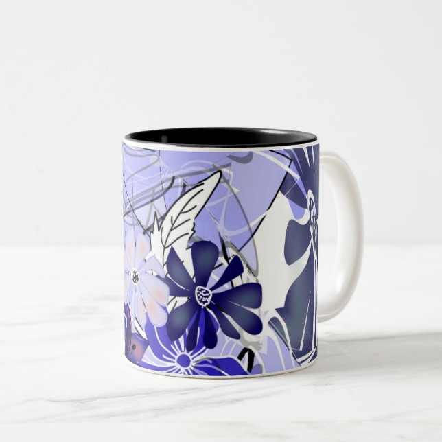 Blue Floral Geometry — Lavender Abstract Mug Två-Tonad Mugg (Framsida höger)