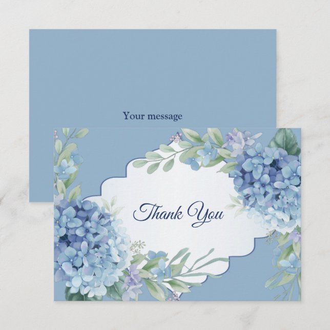 Blue Floral Green Leaves Frame Elegant Wedding Tack Kort (Fram/baksida)