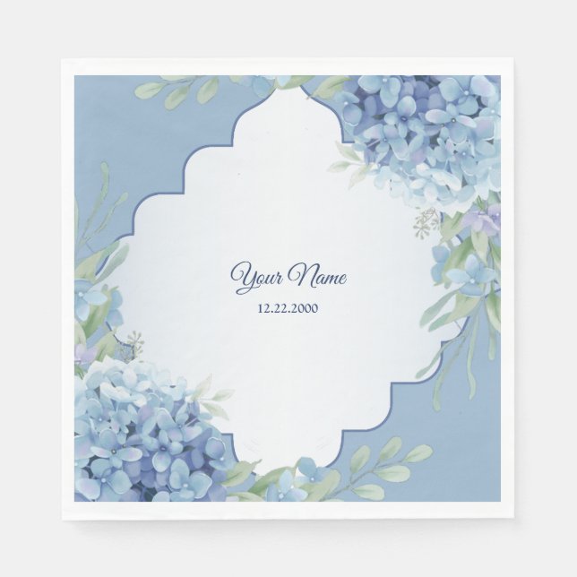 Blue Floral Green Leaves Frame Wedding Party Pappersservett (Framsidan)