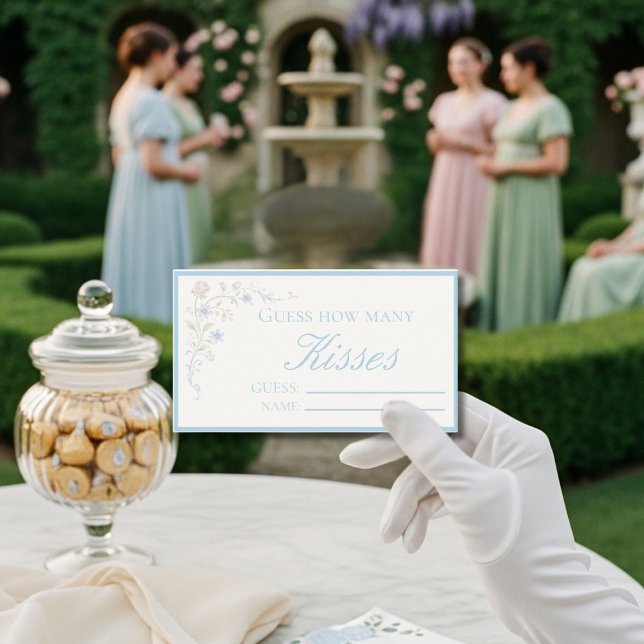  Blue  Floral  "Guess How Many Kisses" Bridal Game Tilläggskort (Blue Floral "Guess How Many Kisses" Bridal Game Enclosure Card)